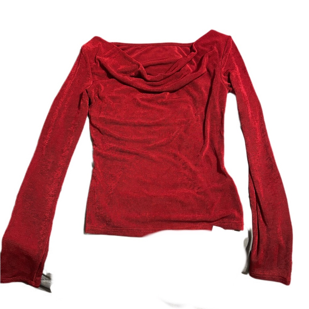 Cider Red Fitted Blouse with Draped Neckline